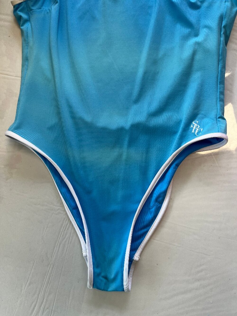 Sporty & Rich One Piece Swimsuit Scoop Back Blue White Trim S - Picture 10 of 12